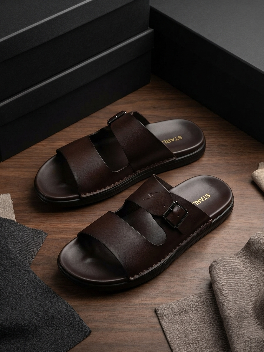 Starlet Double-Strap Men's Casual Slide Sandals with Buckle