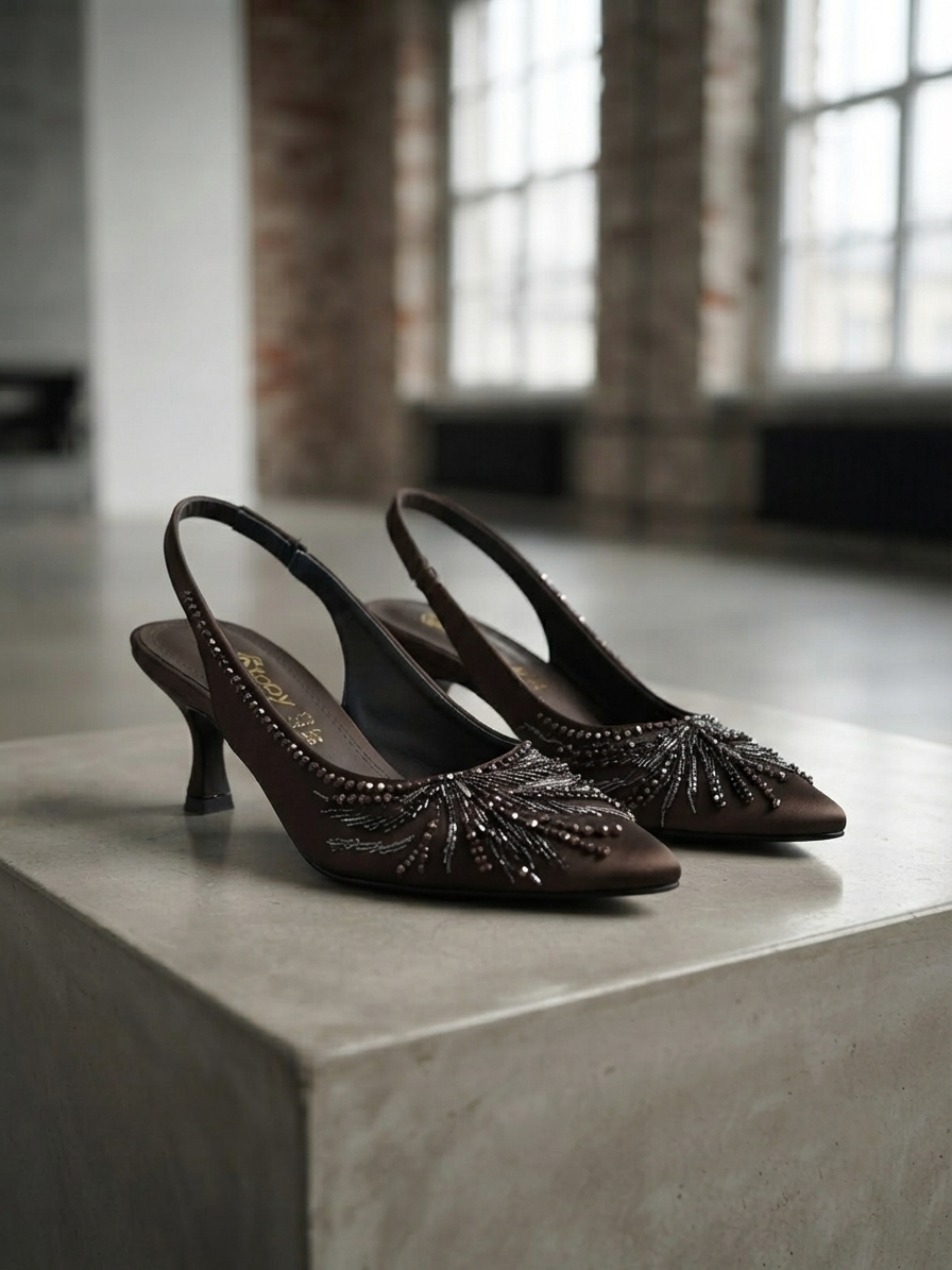 Elegant Embellished Slingback Kitten Heels for Women