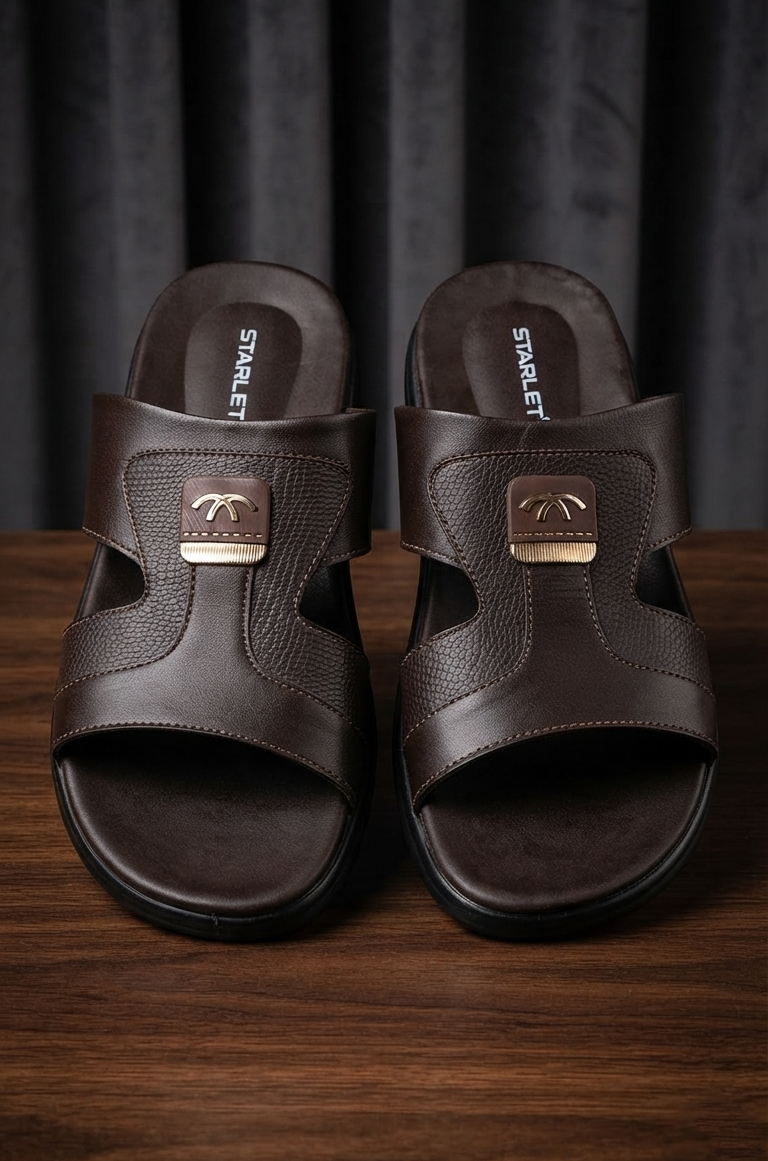 Starlet Embellished Black Men's Casual Slides with Metal Logo