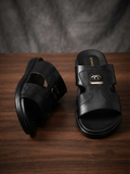 Starlet Embellished Black Men's Casual Slides with Metal Logo