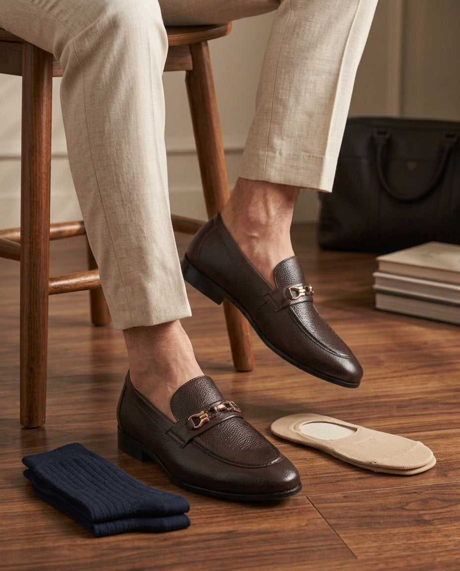 Premium Brown Horsebit Loafer - Free Socks Included - Formal Office Wear