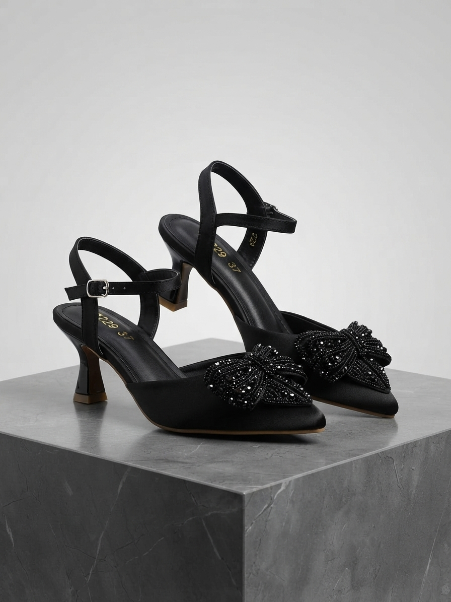 Luxury Glitter Crystal Bow Slingback Heels for Women | Bridal & Party Wear Shoes
