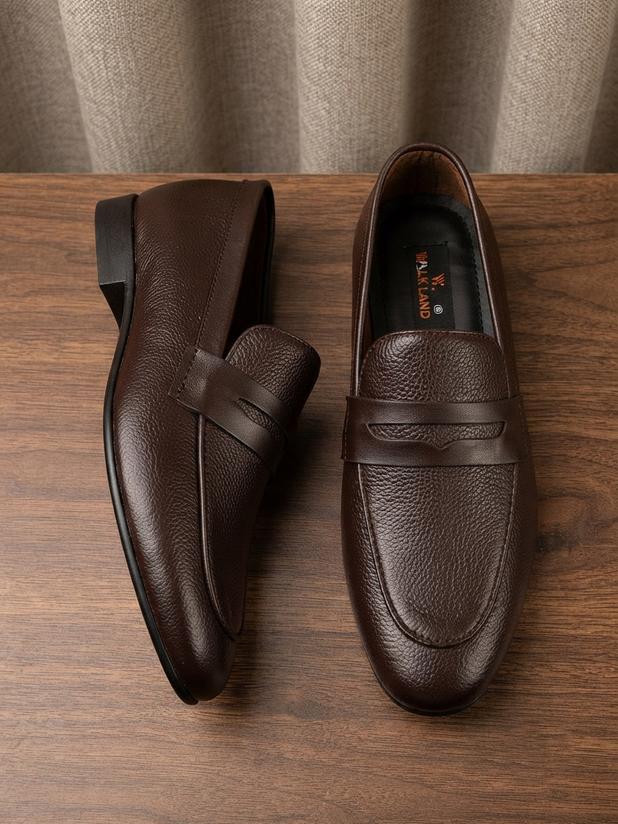 Men’s Premium Dark Textured Loafers – Classic Formal Slip-On Shoes