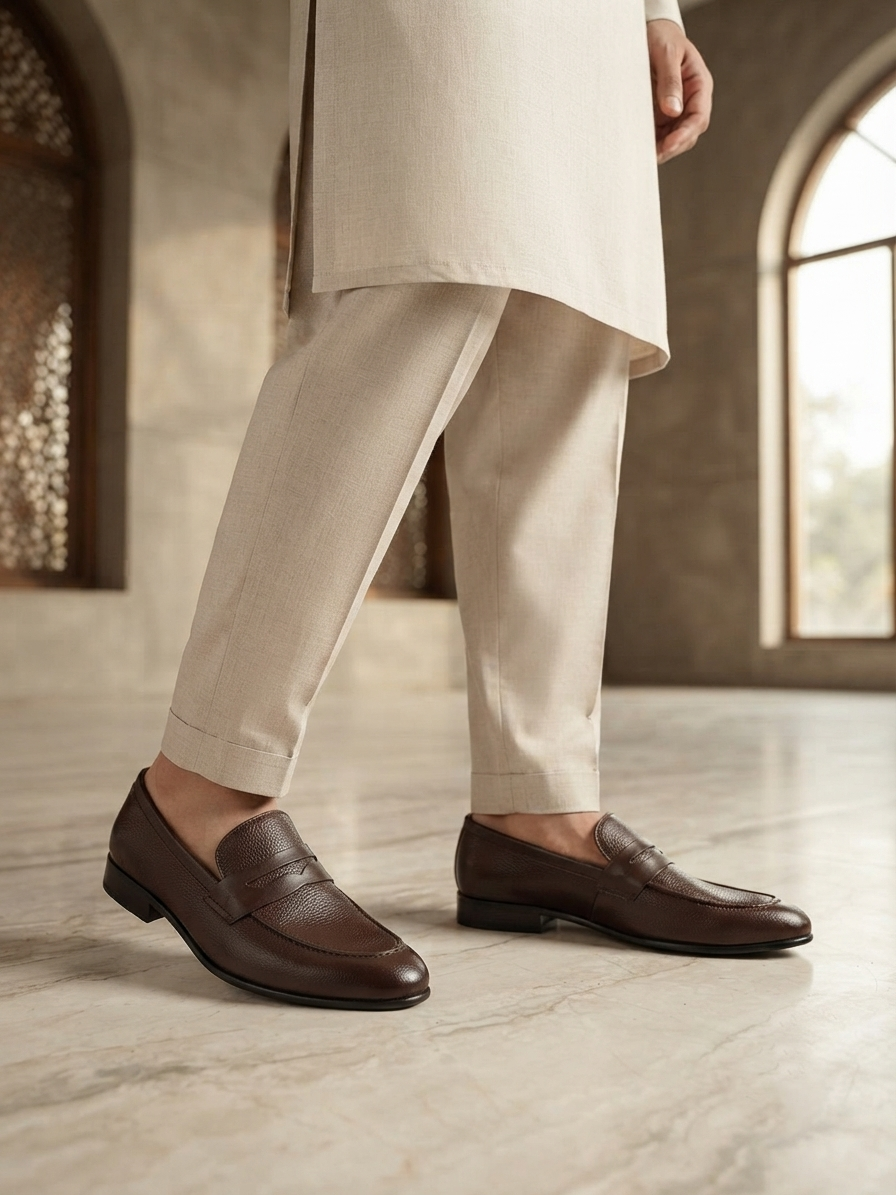 Men’s Premium Dark Textured Loafers – Classic Formal Slip-On Shoes