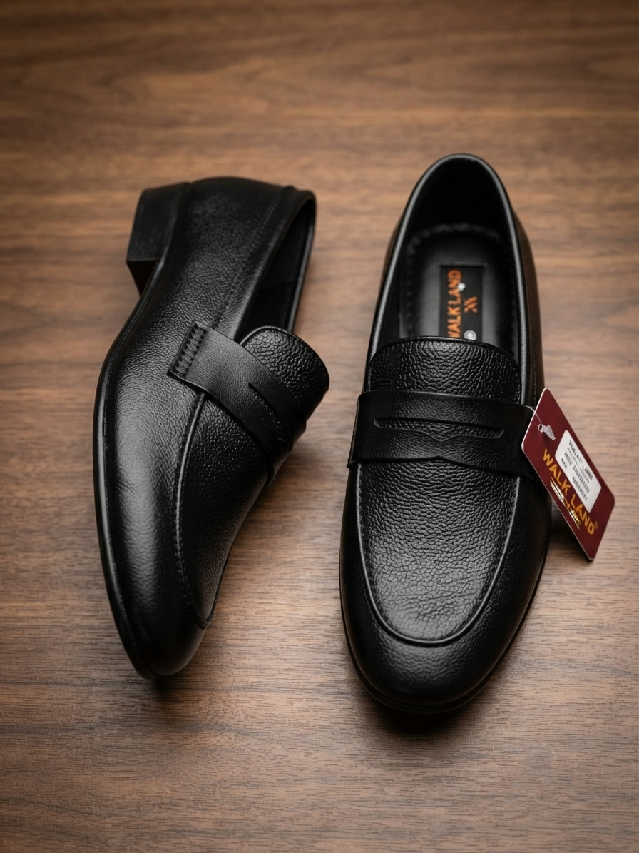 Men’s Premium Dark Textured Loafers – Classic Formal Slip-On Shoes