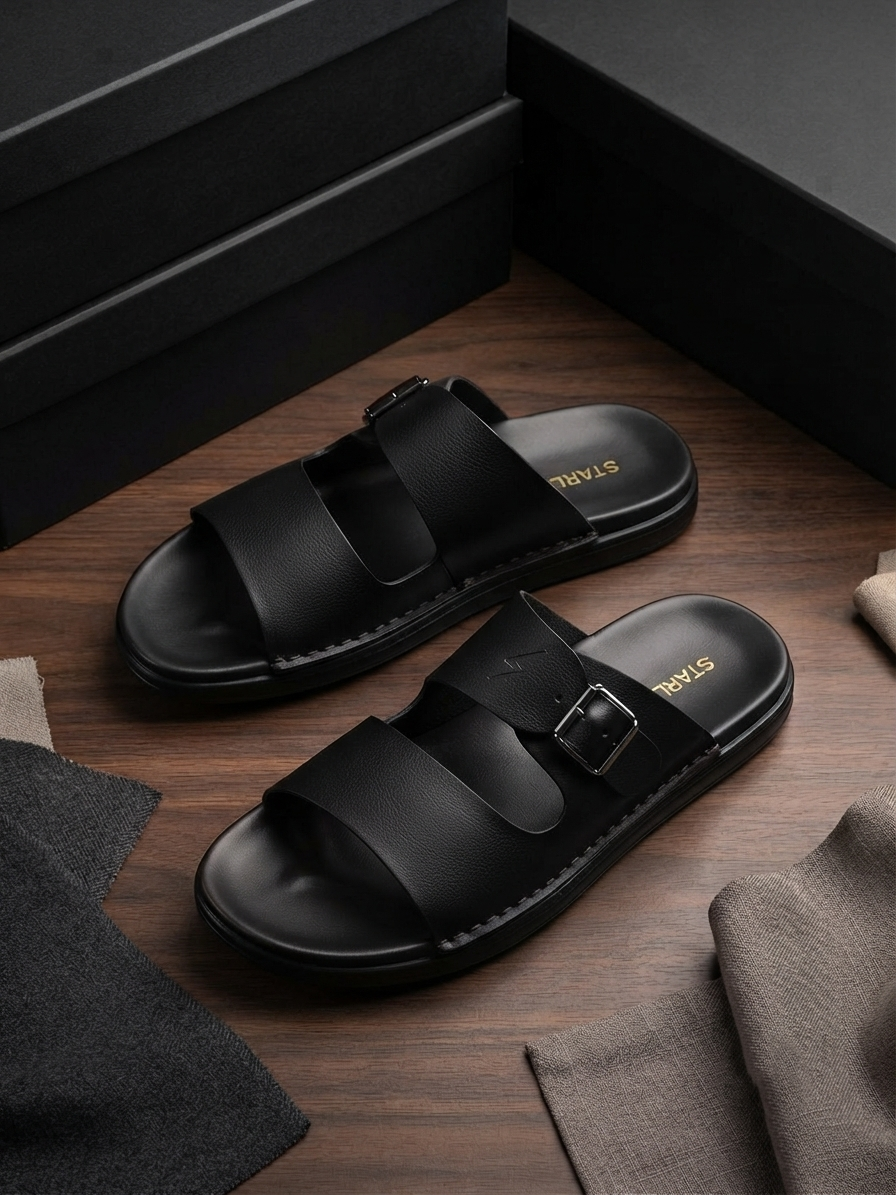 Starlet Double-Strap Men's Casual Slide Sandals with Buckle