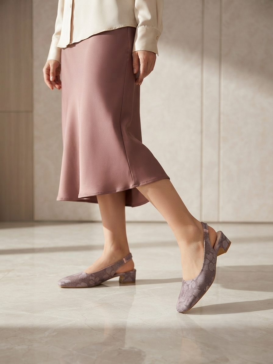 Elegant Patterned Slingback Kitten Heels for Women | Casual & Office Wear Shoes