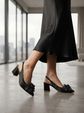 Elegant Black Crystal Rose Block Heels for Women | Party & Evening Wear Shoes
