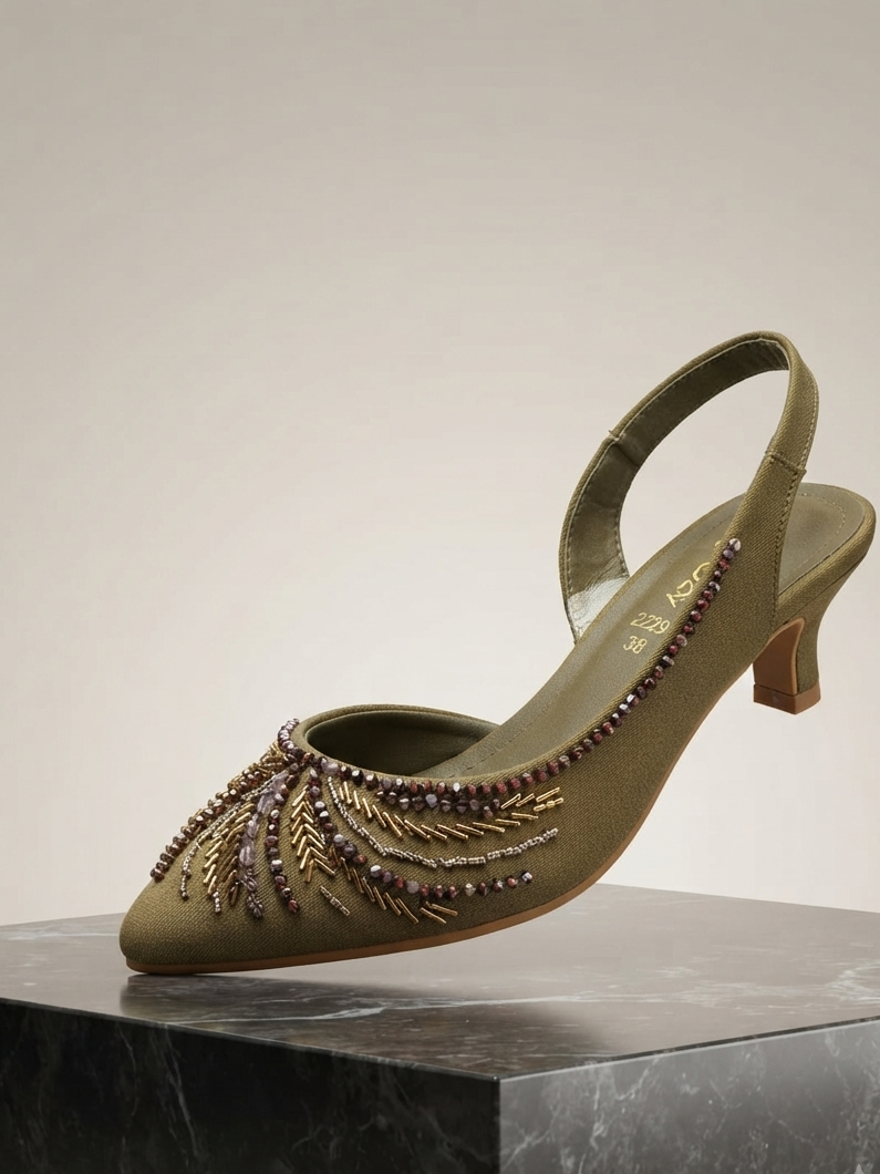 Elegant Embellished Slingback Kitten Heels for Women