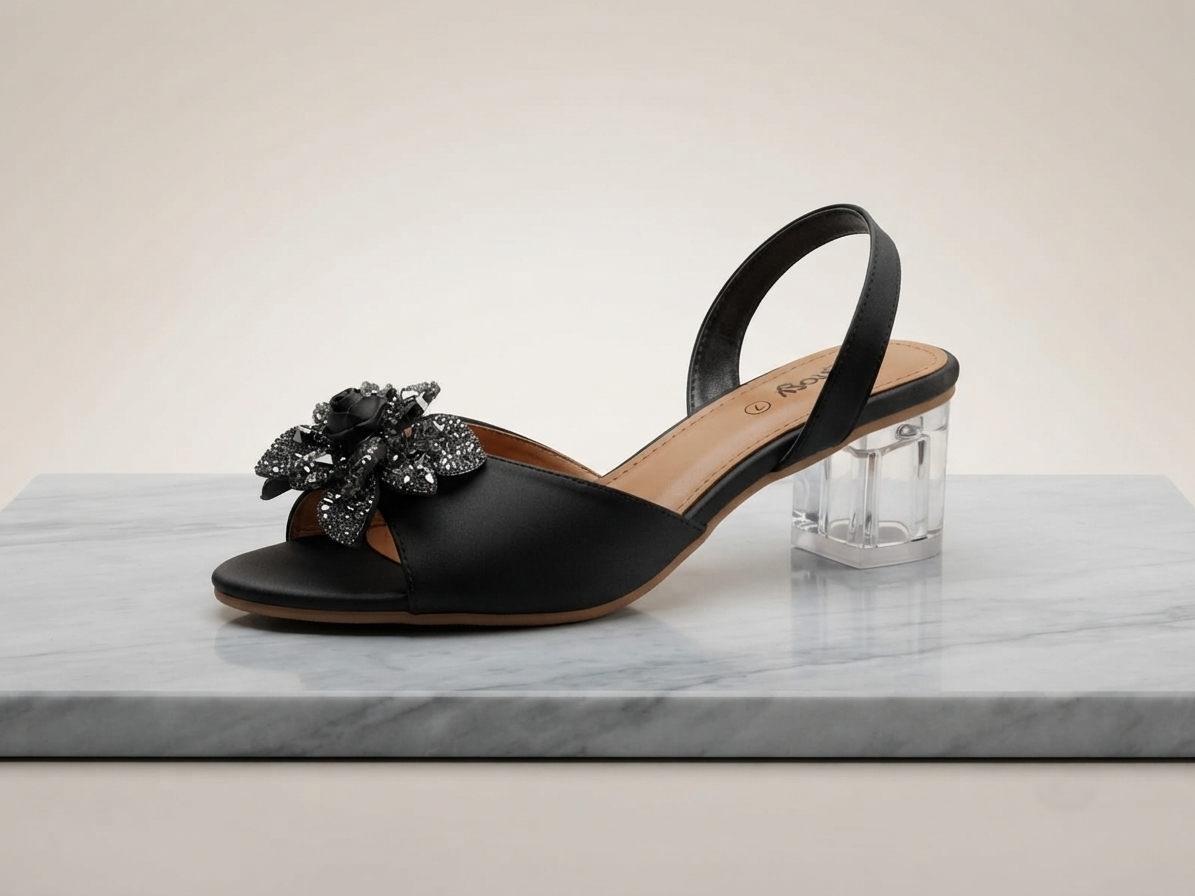 Luxury Crystal Rose Clear Block Heels for Women | Party & Wedding Wear Shoes