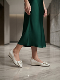 Elegant Off-White Quilted Bow Wedge Pumps for Women | Casual & Office Wear Shoes