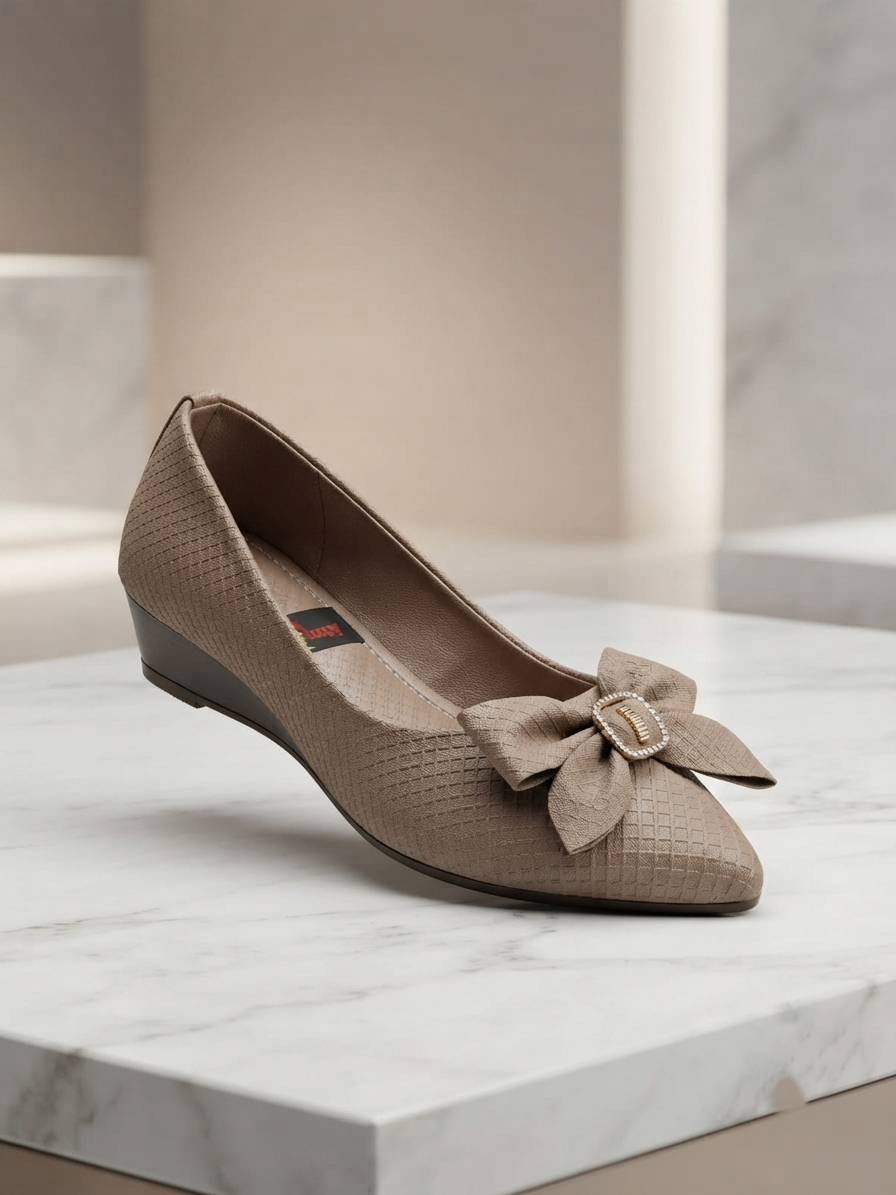 Elegant Off-White Quilted Bow Wedge Pumps for Women | Casual & Office Wear Shoes