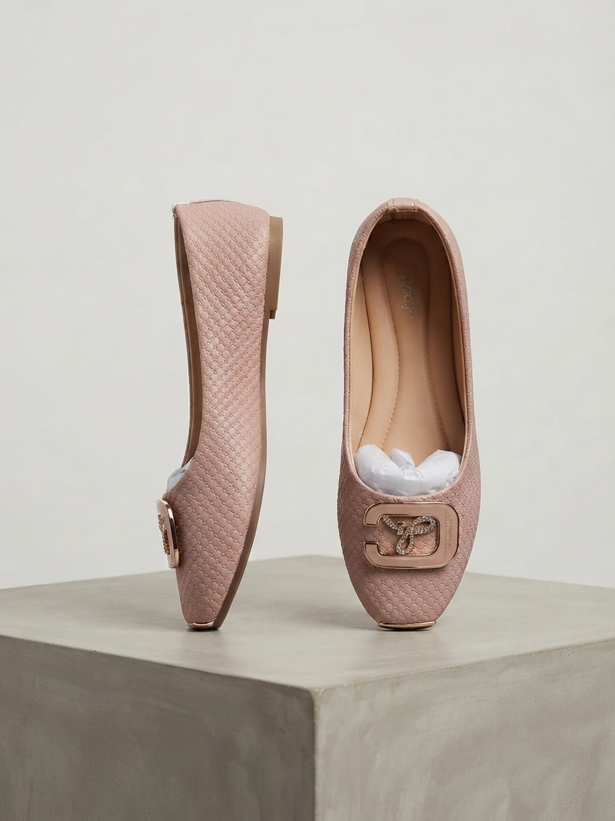 Tony P Quilted Design Women's Flat Shoes with Metal Accent