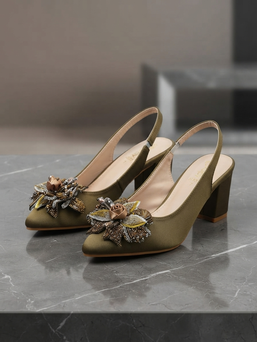 Elegant Black Crystal Rose Block Heels for Women | Party & Evening Wear Shoes