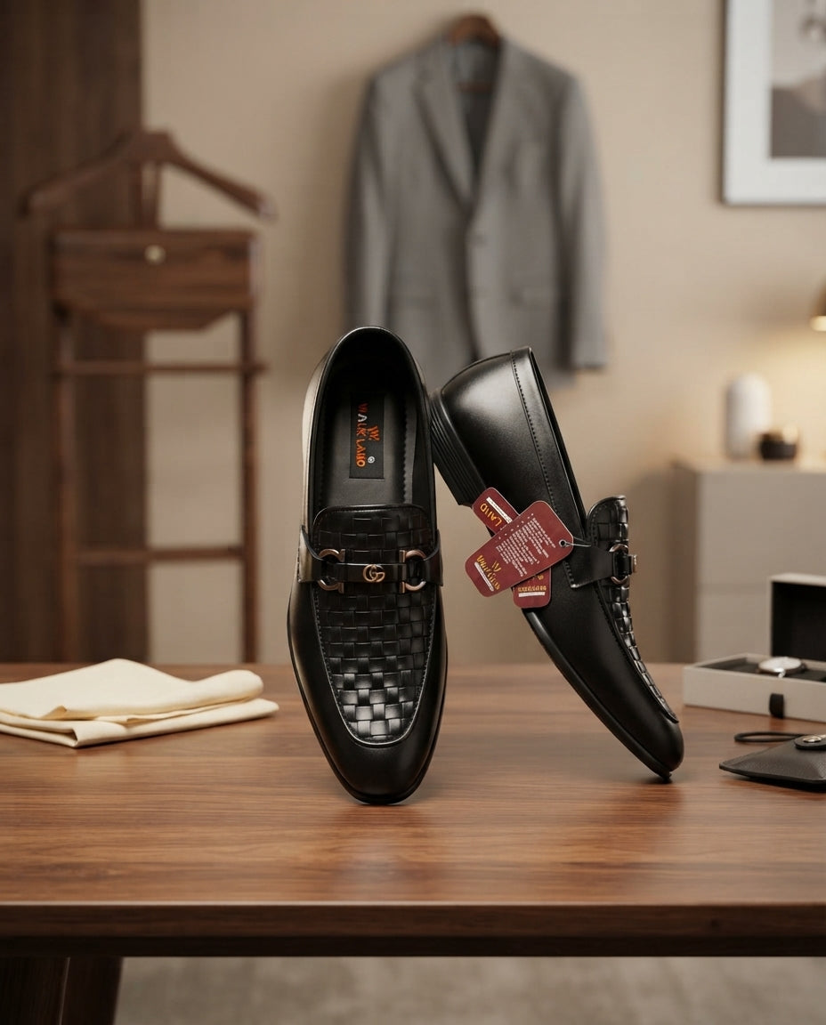 Premium Dark Brown Woven Formal Loafers for Men | Business & Office Slip-On Shoes