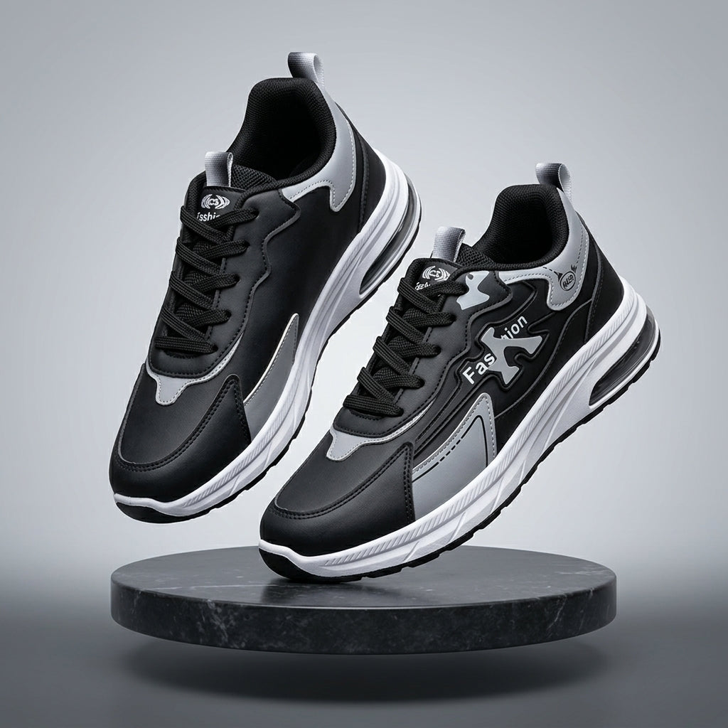 Dynamic Grey & Blue Air-Cushion Sports Sneakers for Men | Casual & Active Footwear