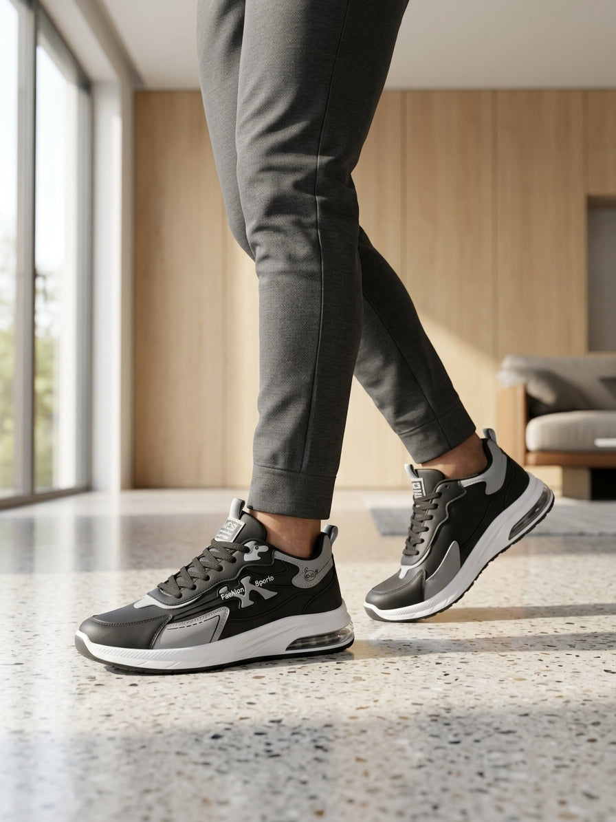 Dynamic Grey & Blue Air-Cushion Sports Sneakers for Men | Casual & Active Footwear