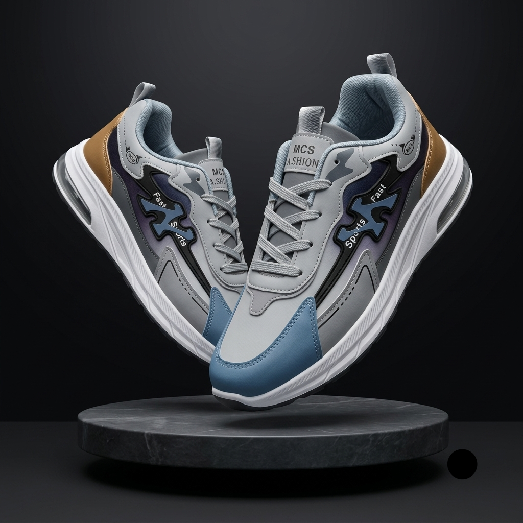 Dynamic Grey & Blue Air-Cushion Sports Sneakers for Men | Casual & Active Footwear