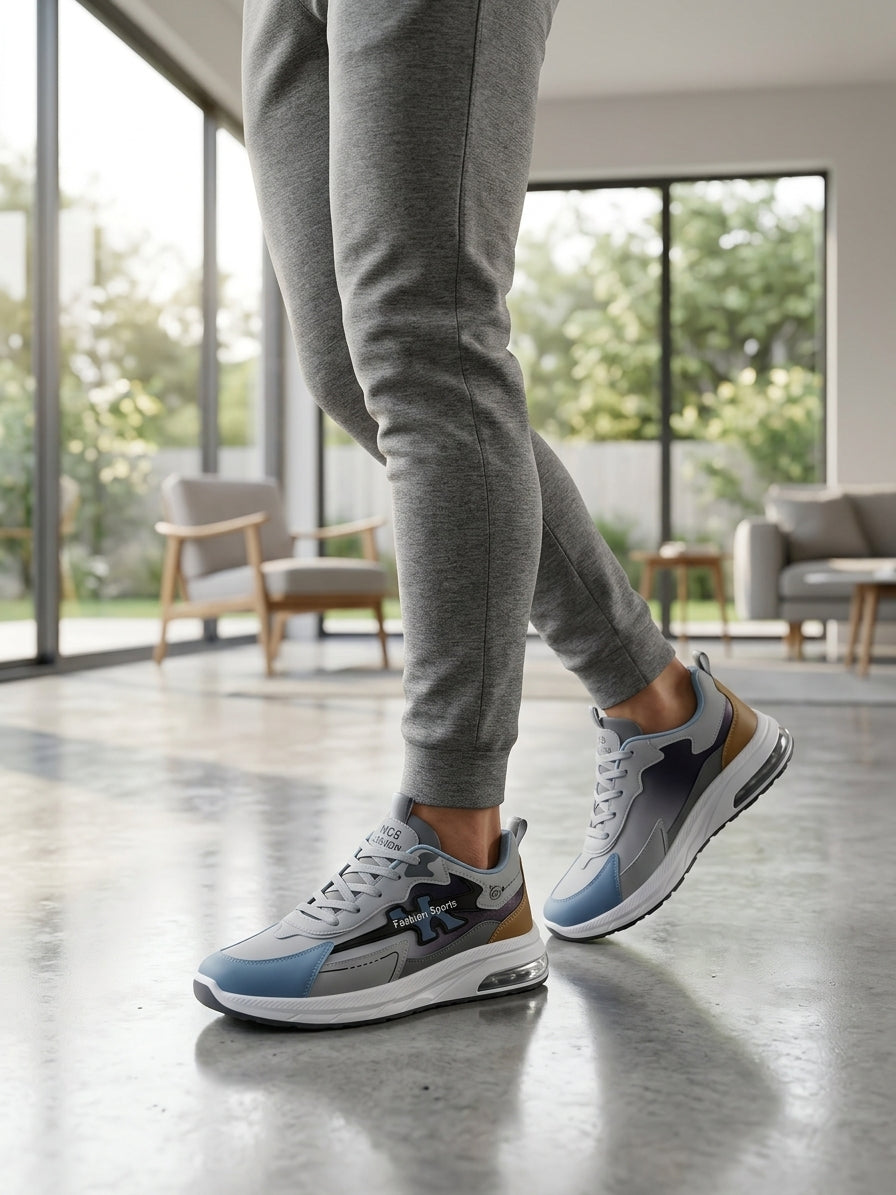 Dynamic Grey & Blue Air-Cushion Sports Sneakers for Men | Casual & Active Footwear
