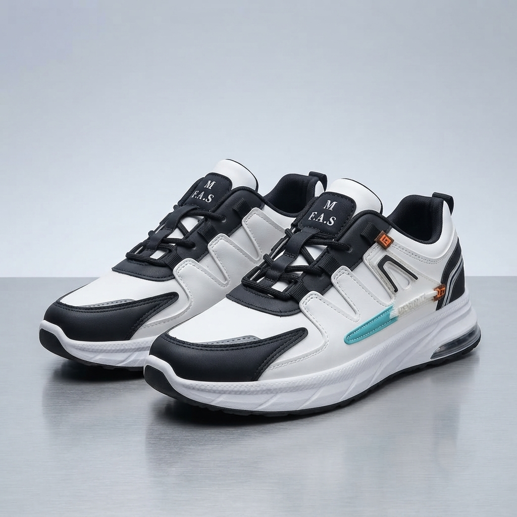 Premium Black & White Air Cushion Chunky Sneakers for Men | Casual, Gym & Sports Shoes