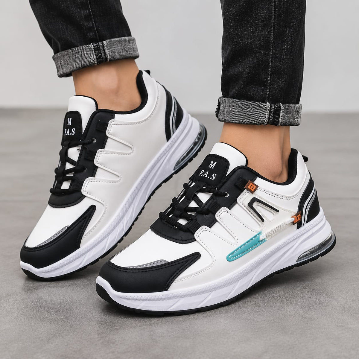 Premium Black & White Air Cushion Chunky Sneakers for Men | Casual, Gym & Sports Shoes