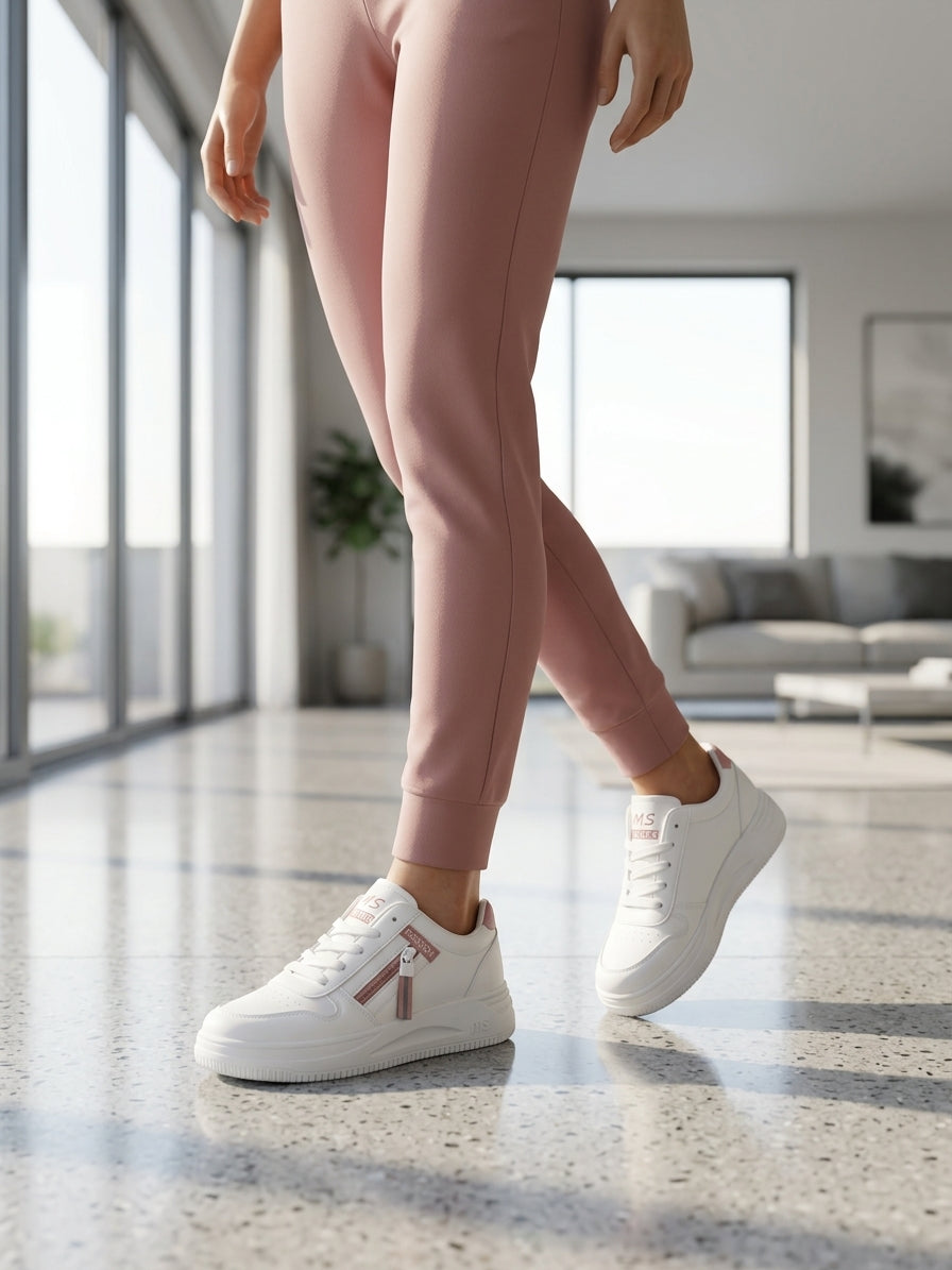 Trendy White Casual Sneakers with Side Zipper Accent for Men | Streetwear Shoes