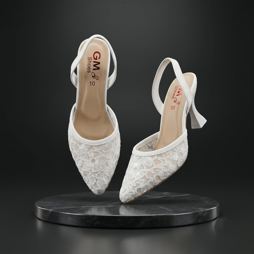 Elegant Floral Lace Slingback Heels for Women | Bridal & Party Wear Shoes