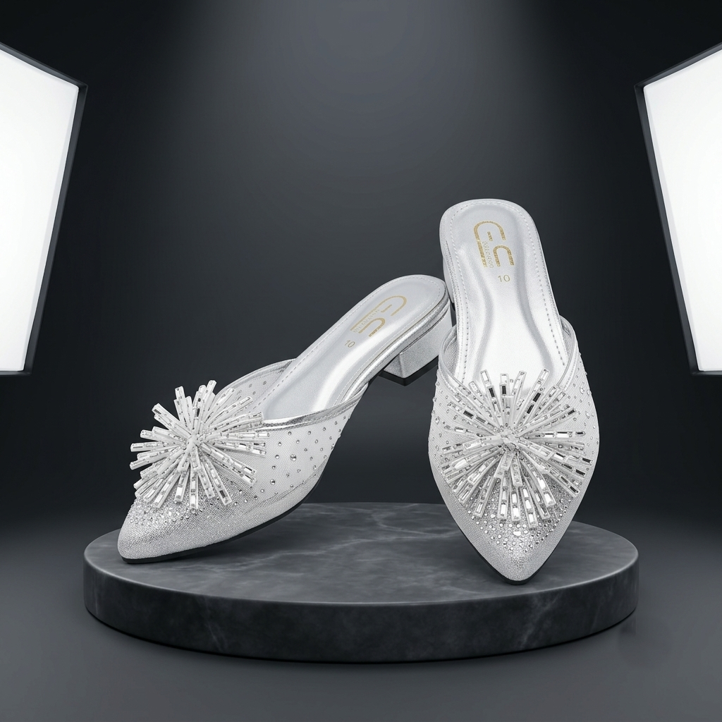 Luxury Embellished Mesh Mules for Women | Party & Casual Slip-On Shoes