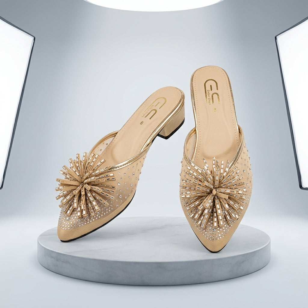 Luxury Embellished Mesh Mules for Women | Party & Casual Slip-On Shoes