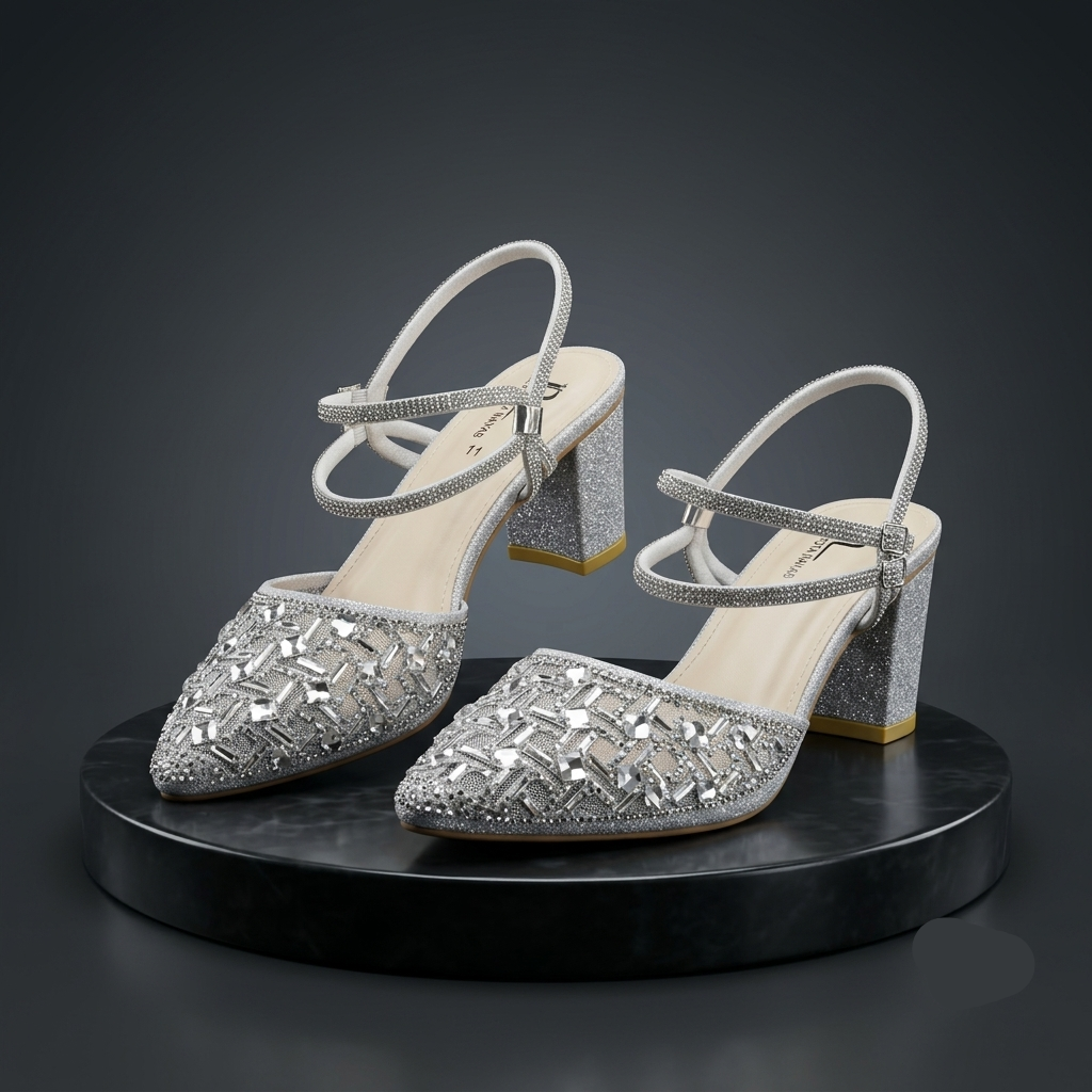 Luxury Beaded Block Heels for Women | Bridal & Party Wear Slingback Shoes