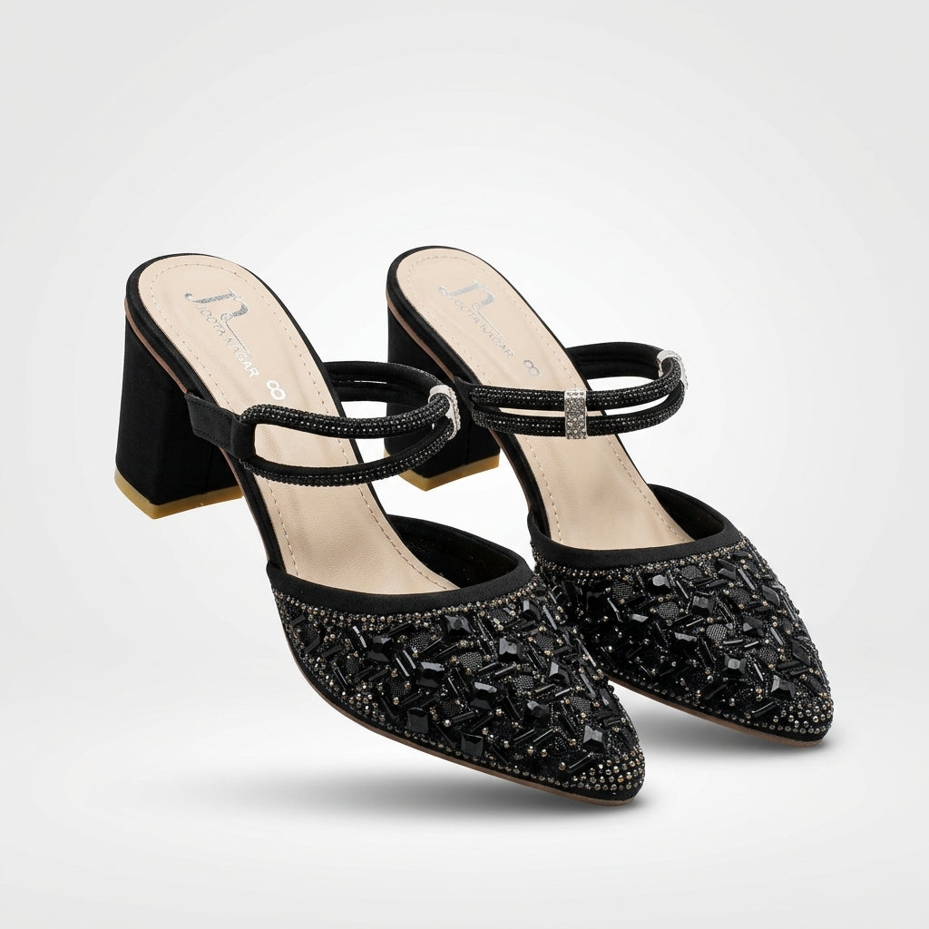 Luxury Beaded Block Heels for Women | Bridal & Party Wear Slingback Shoes
