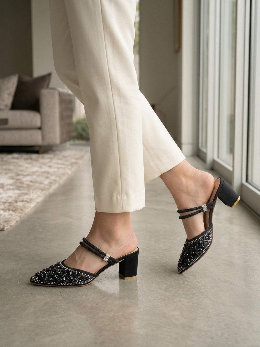 Luxury Beaded Block Heels for Women | Bridal & Party Wear Slingback Shoes