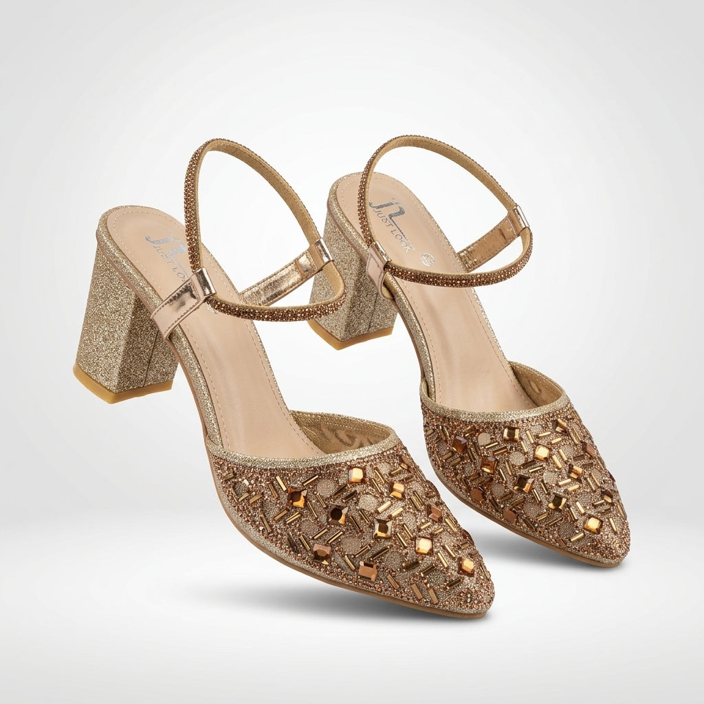 Luxury Beaded Block Heels for Women | Bridal & Party Wear Slingback Shoes