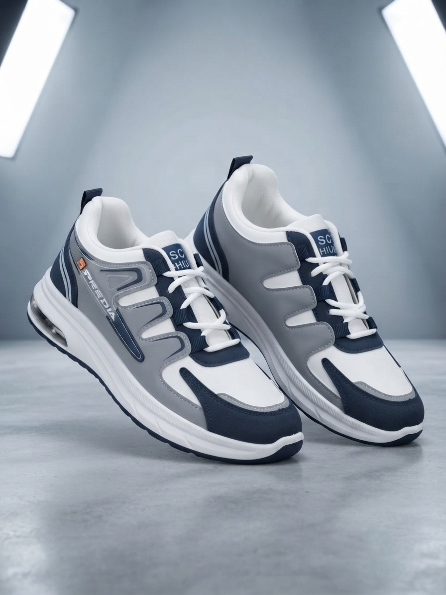 Premium Black & White Air Cushion Chunky Sneakers for Men | Casual, Gym & Sports Shoes