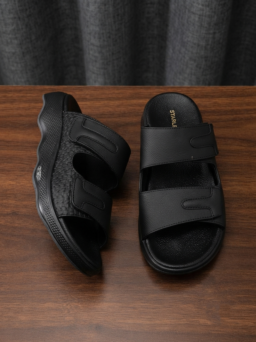 Imported Starlet Double-Strap Men's Comfort Slides with Textured Sole